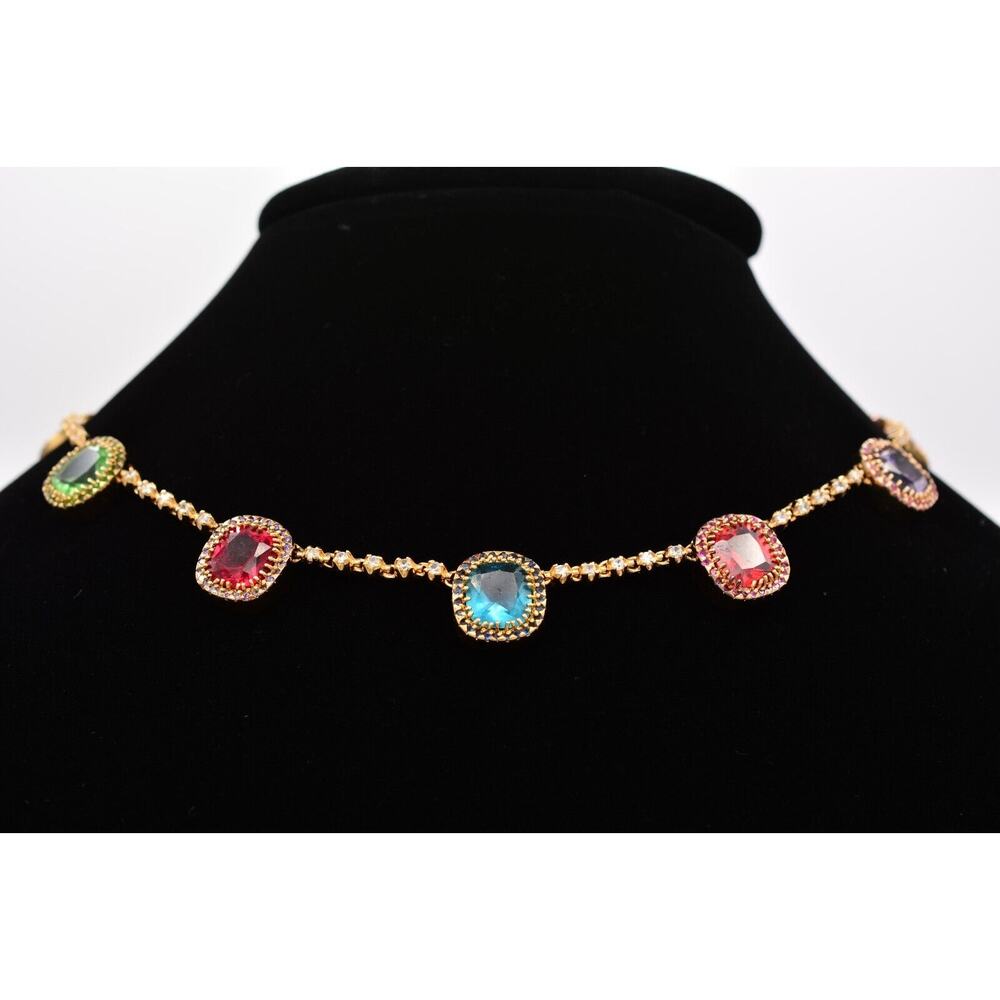 NLH 925 Crystal Collar Necklace Rhinestone Bezel Gold Heavy Chunky Signed BinN